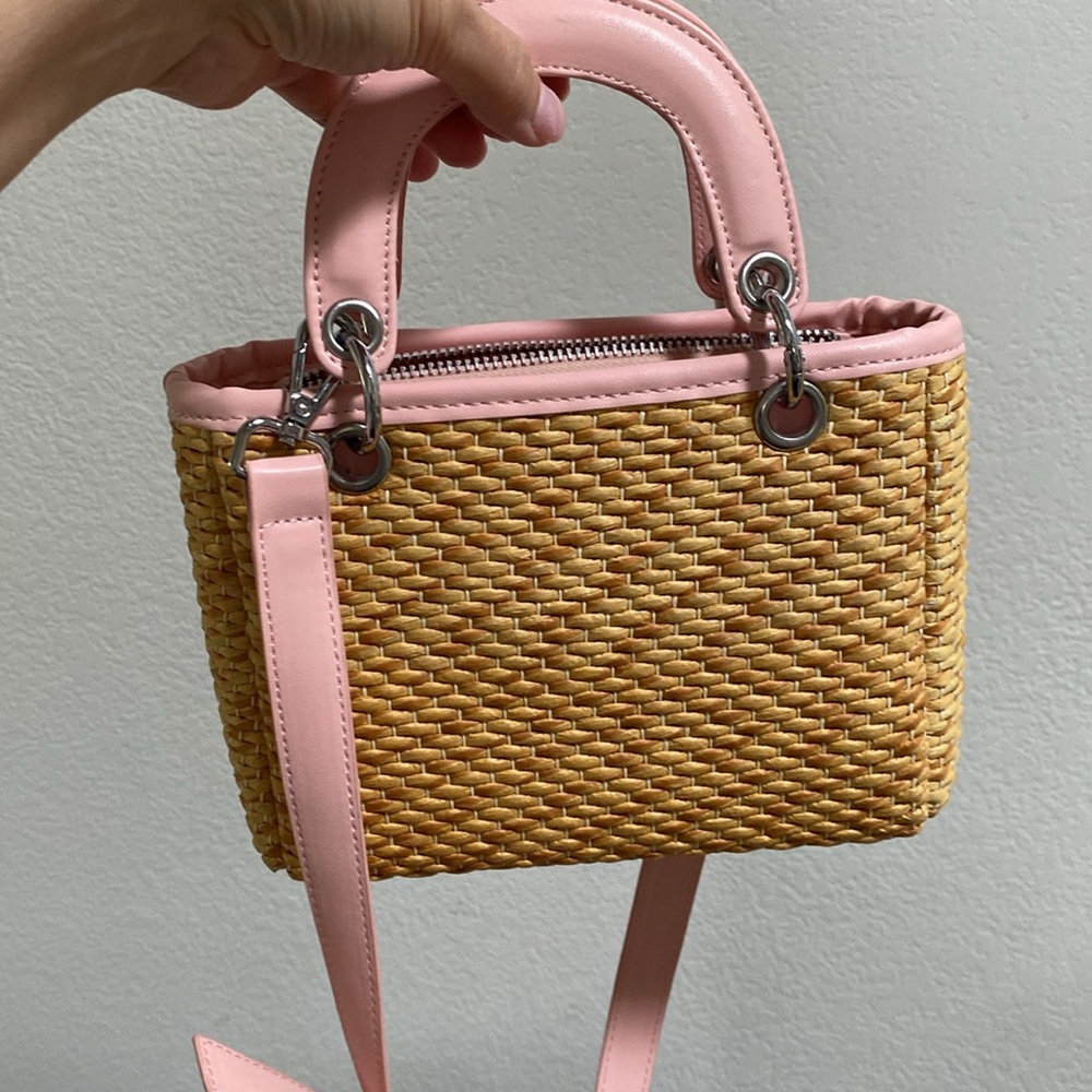 Woven top handle bag with strap